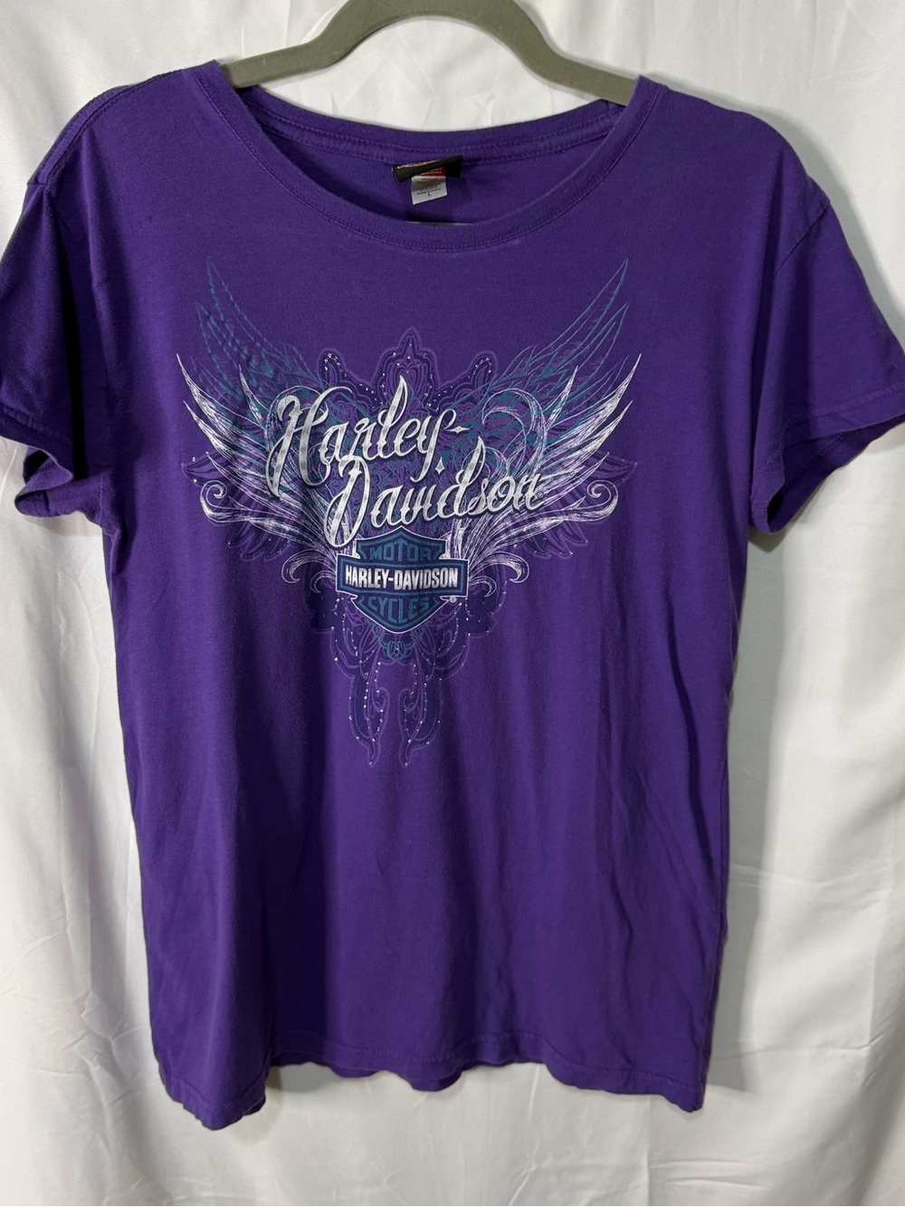Harley-Davidson Purple Women's Winged Logo Graphic Tee Size L